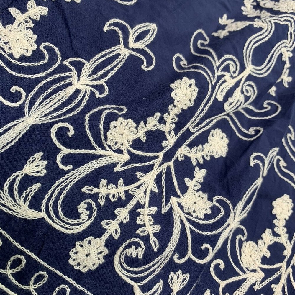 Andi + James Skirt size L A Line Blue Cream Embroidered Skater Boho Womens - Picture 3 of 7